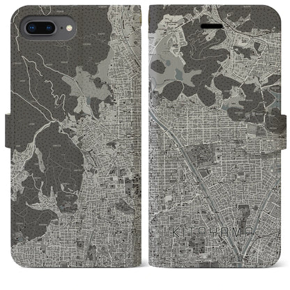 【北山（京都府）】地図柄iPhoneケース（手帳タイプ）モノトーン・iPhone 8Plus /7Plus / 6sPlus / 6Plus 用