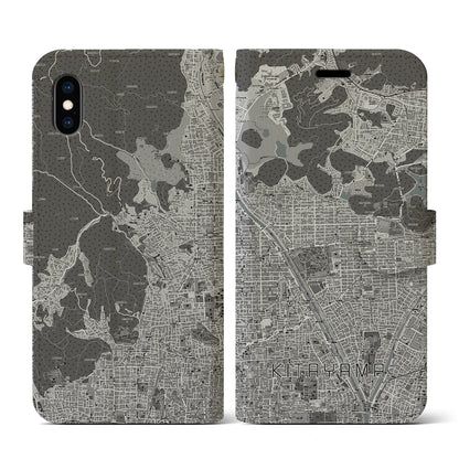 【北山（京都府）】地図柄iPhoneケース（手帳タイプ）モノトーン・iPhone XS / X 用