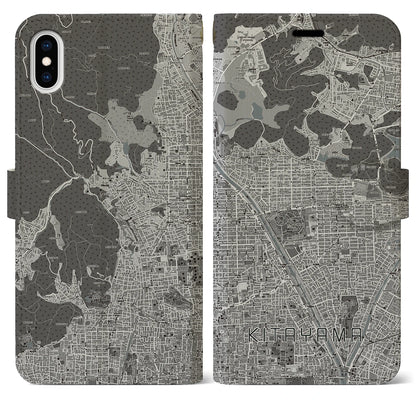 【北山（京都府）】地図柄iPhoneケース（手帳タイプ）モノトーン・iPhone XS Max 用
