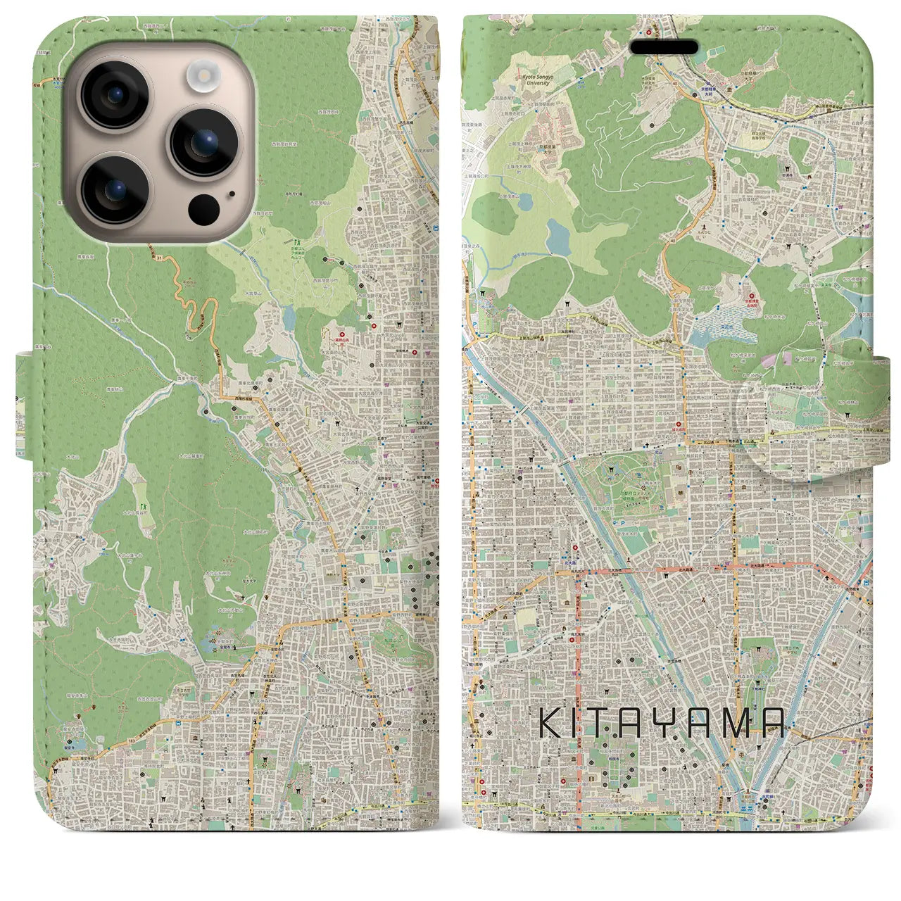 【北山（京都府）】地図柄iPhoneケース（手帳タイプ）ナチュラル・iPhone 16 Plus 用