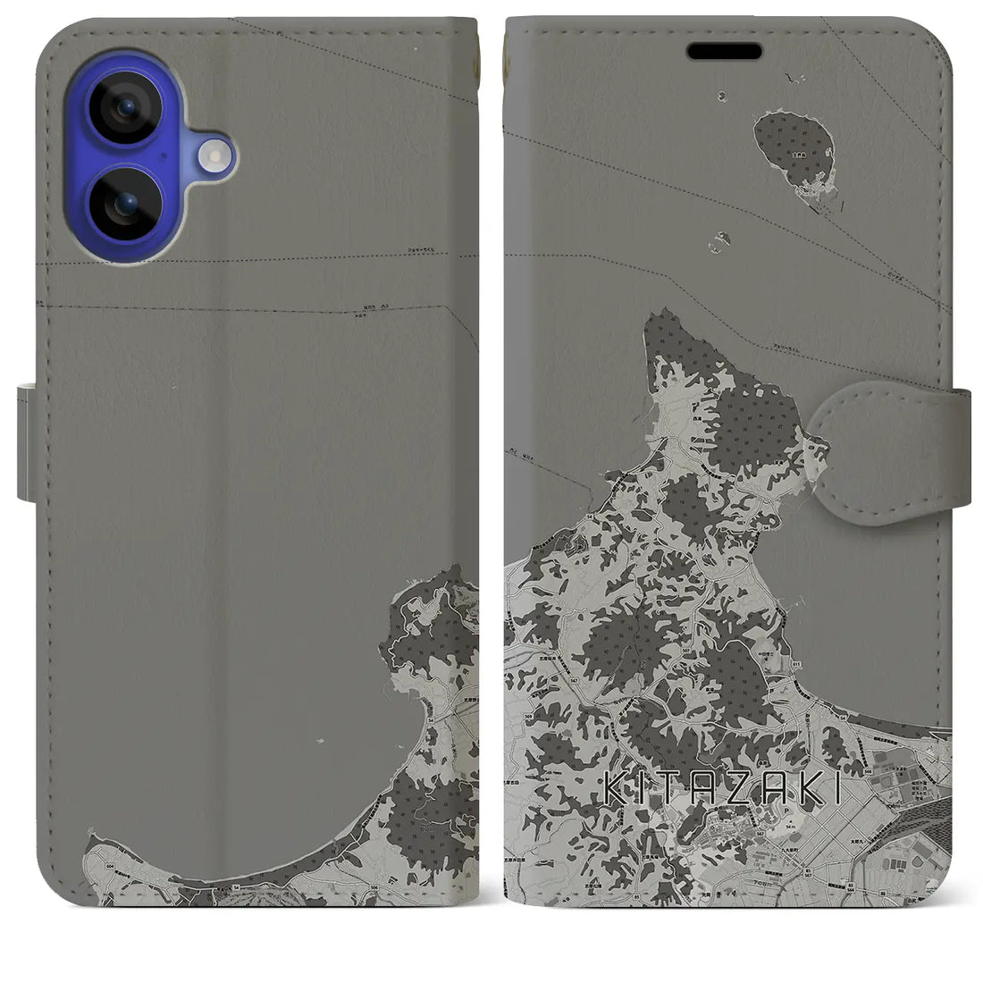 【北崎(福岡県)】地図柄iPhoneケース(手帳タイプ)モノトーン・iPhone 16 Pro Max 用