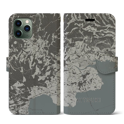 【杵築（大分県）】地図柄iPhoneケース（手帳タイプ）モノトーン・iPhone 11 Pro 用
