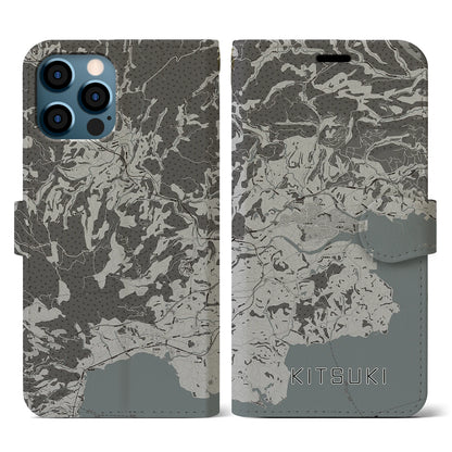 【杵築（大分県）】地図柄iPhoneケース（手帳タイプ）モノトーン・iPhone 12 / 12 Pro 用