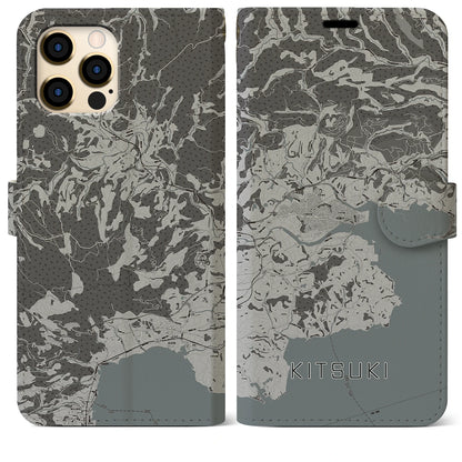 【杵築（大分県）】地図柄iPhoneケース（手帳タイプ）モノトーン・iPhone 12 Pro Max 用