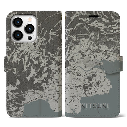 【杵築（大分県）】地図柄iPhoneケース（手帳タイプ）モノトーン・iPhone 13 Pro 用