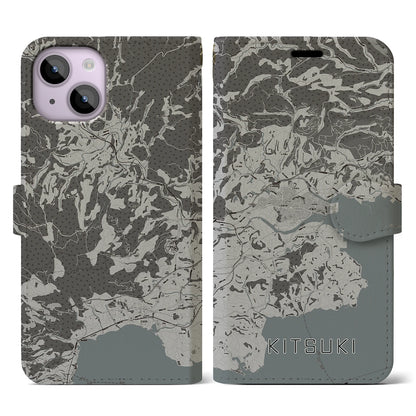 【杵築（大分県）】地図柄iPhoneケース（手帳タイプ）モノトーン・iPhone 14 用