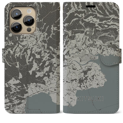 【杵築（大分県）】地図柄iPhoneケース（手帳タイプ）モノトーン・iPhone 14 Pro Max 用