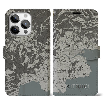 【杵築（大分県）】地図柄iPhoneケース（手帳タイプ）モノトーン・iPhone 14 Pro 用