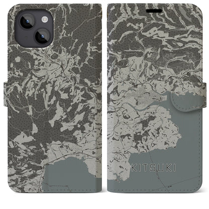 【杵築（大分県）】地図柄iPhoneケース（手帳タイプ）モノトーン・iPhone 14 Plus 用