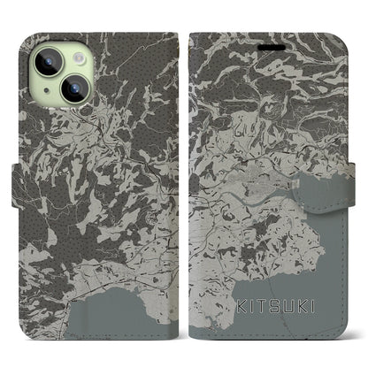 【杵築（大分県）】地図柄iPhoneケース（手帳タイプ）モノトーン・iPhone 15 用