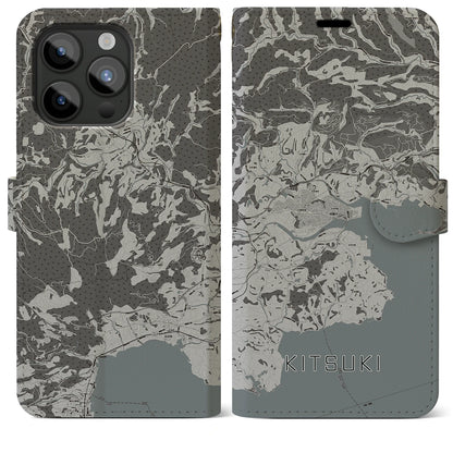 【杵築（大分県）】地図柄iPhoneケース（手帳タイプ）モノトーン・iPhone 15 Pro Max 用