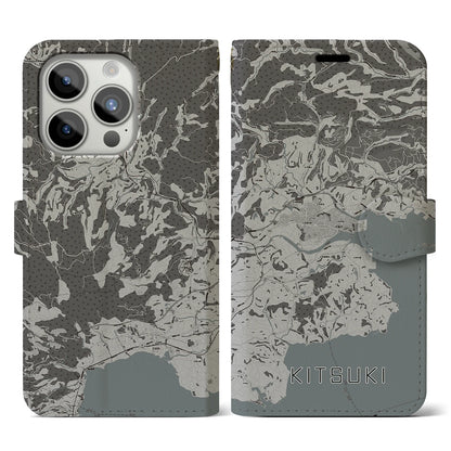 【杵築（大分県）】地図柄iPhoneケース（手帳タイプ）モノトーン・iPhone 15 Pro 用