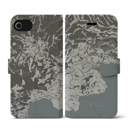 【杵築（大分県）】地図柄iPhoneケース（手帳タイプ）モノトーン・iPhone SE（第3 / 第2世代） / 8 / 7 / 6s / 6 用