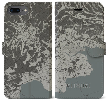 【杵築（大分県）】地図柄iPhoneケース（手帳タイプ）モノトーン・iPhone 8Plus /7Plus / 6sPlus / 6Plus 用