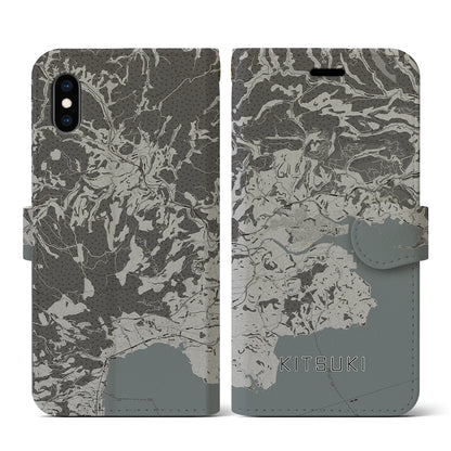 【杵築（大分県）】地図柄iPhoneケース（手帳タイプ）モノトーン・iPhone XS / X 用