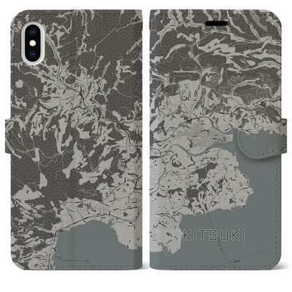 【杵築（大分県）】地図柄iPhoneケース（手帳タイプ）モノトーン・iPhone XS Max 用