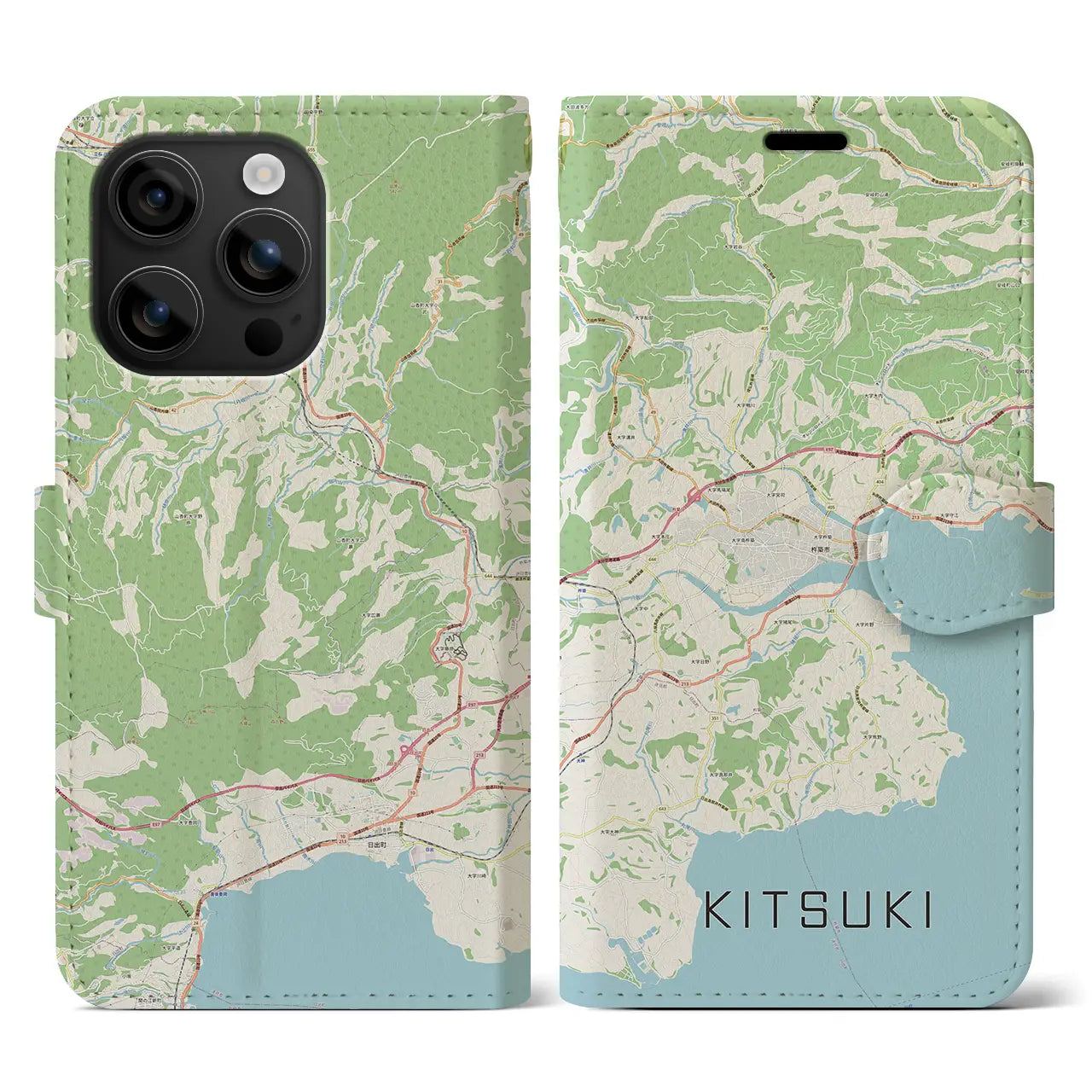 【杵築（大分県）】地図柄iPhoneケース（手帳タイプ）ナチュラル・iPhone 16 用