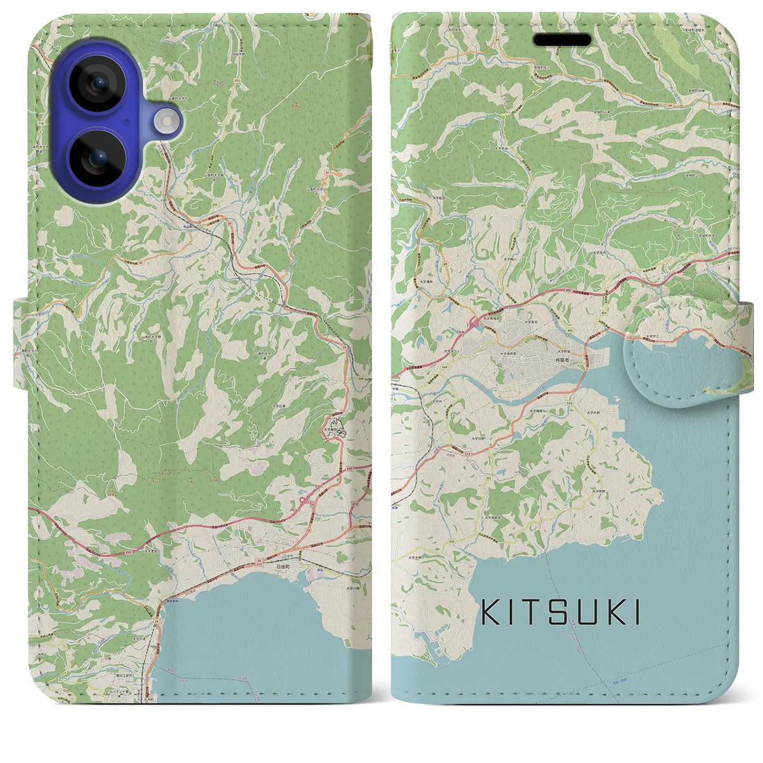 【杵築（大分県）】地図柄iPhoneケース（手帳タイプ）ナチュラル・iPhone 16 Pro Max 用