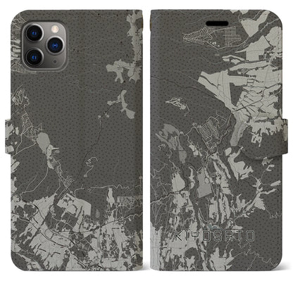 【清里（山梨県）】地図柄iPhoneケース（手帳タイプ）モノトーン・iPhone 11 Pro Max 用