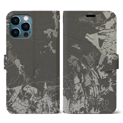 【清里（山梨県）】地図柄iPhoneケース（手帳タイプ）モノトーン・iPhone 12 / 12 Pro 用