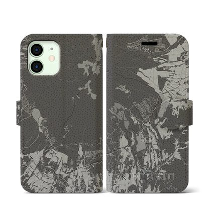 【清里（山梨県）】地図柄iPhoneケース（手帳タイプ）モノトーン・iPhone 12 mini 用