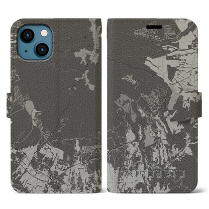 【清里（山梨県）】地図柄iPhoneケース（手帳タイプ）モノトーン・iPhone 13 用