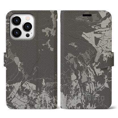 【清里（山梨県）】地図柄iPhoneケース（手帳タイプ）モノトーン・iPhone 13 Pro 用