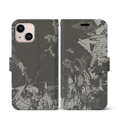 【清里（山梨県）】地図柄iPhoneケース（手帳タイプ）モノトーン・iPhone 13 mini 用