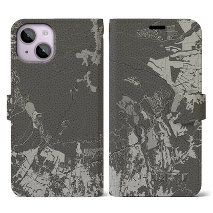 【清里（山梨県）】地図柄iPhoneケース（手帳タイプ）モノトーン・iPhone 14 用