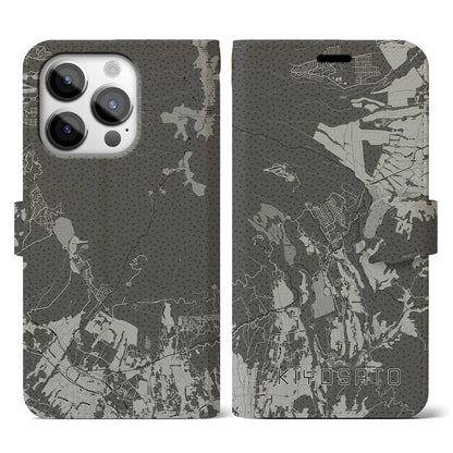 【清里（山梨県）】地図柄iPhoneケース（手帳タイプ）モノトーン・iPhone 14 Pro 用