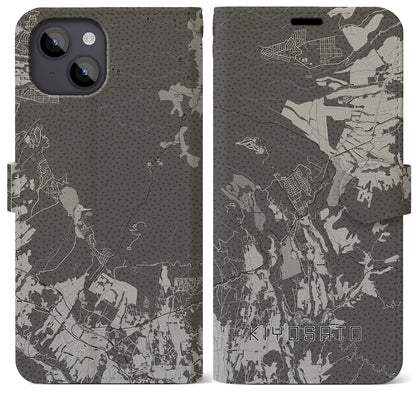 【清里（山梨県）】地図柄iPhoneケース（手帳タイプ）モノトーン・iPhone 14 Plus 用