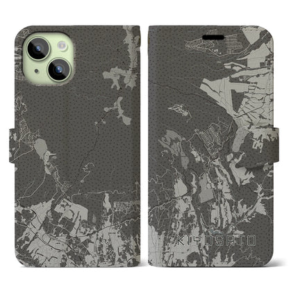 【清里（山梨県）】地図柄iPhoneケース（手帳タイプ）モノトーン・iPhone 15 用