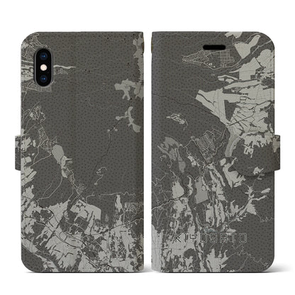 【清里（山梨県）】地図柄iPhoneケース（手帳タイプ）モノトーン・iPhone XS / X 用