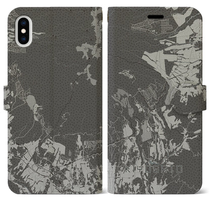 【清里（山梨県）】地図柄iPhoneケース（手帳タイプ）モノトーン・iPhone XS Max 用