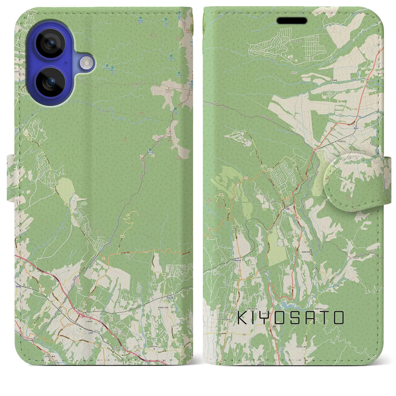 【清里（山梨県）】地図柄iPhoneケース（手帳タイプ）ナチュラル・iPhone 16 Pro Max 用