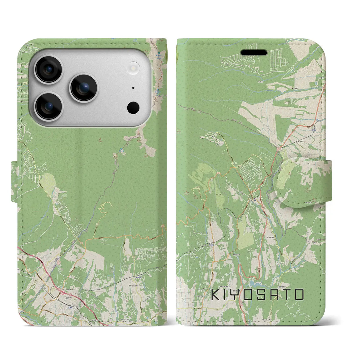 【清里(山梨県)】地図柄iPhoneケース(手帳タイプ)モノトーン・iPhone 17 Pro Max 用
