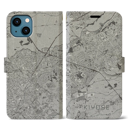 【清瀬（東京都）】地図柄iPhoneケース（手帳タイプ）モノトーン・iPhone 13 用