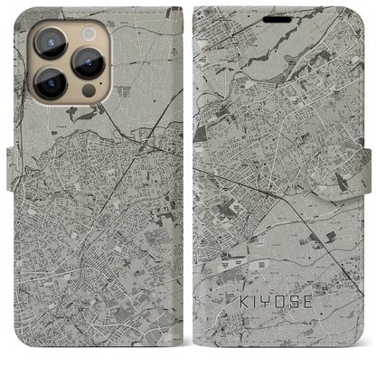 【清瀬（東京都）】地図柄iPhoneケース（手帳タイプ）モノトーン・iPhone 14 Pro Max 用