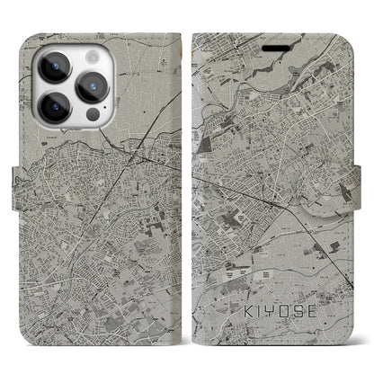 【清瀬（東京都）】地図柄iPhoneケース（手帳タイプ）モノトーン・iPhone 14 Pro 用