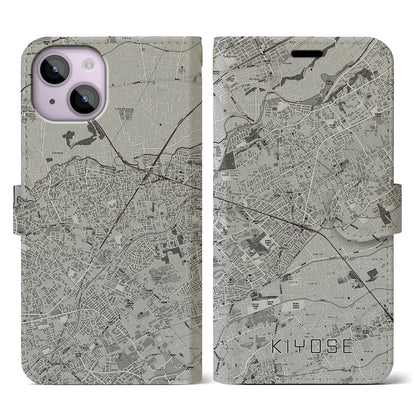 【清瀬（東京都）】地図柄iPhoneケース（手帳タイプ）モノトーン・iPhone 14 用