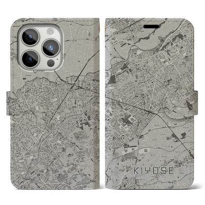 【清瀬（東京都）】地図柄iPhoneケース（手帳タイプ）モノトーン・iPhone 15 Pro 用