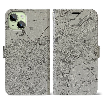 【清瀬（東京都）】地図柄iPhoneケース（手帳タイプ）モノトーン・iPhone 15 用