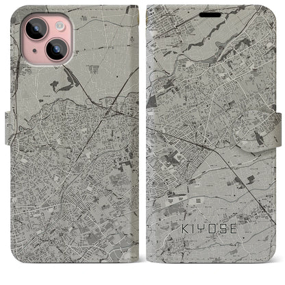 【清瀬（東京都）】地図柄iPhoneケース（手帳タイプ）モノトーン・iPhone 15 Plus 用