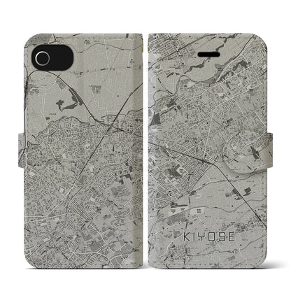 【清瀬（東京都）】地図柄iPhoneケース（手帳タイプ）モノトーン・iPhone SE（第3 / 第2世代） / 8 / 7 / 6s / 6 用