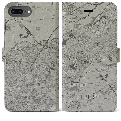 【清瀬（東京都）】地図柄iPhoneケース（手帳タイプ）モノトーン・iPhone 8Plus /7Plus / 6sPlus / 6Plus 用