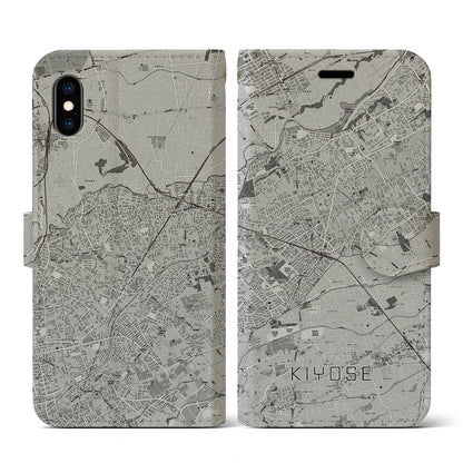 【清瀬（東京都）】地図柄iPhoneケース（手帳タイプ）モノトーン・iPhone XS / X 用