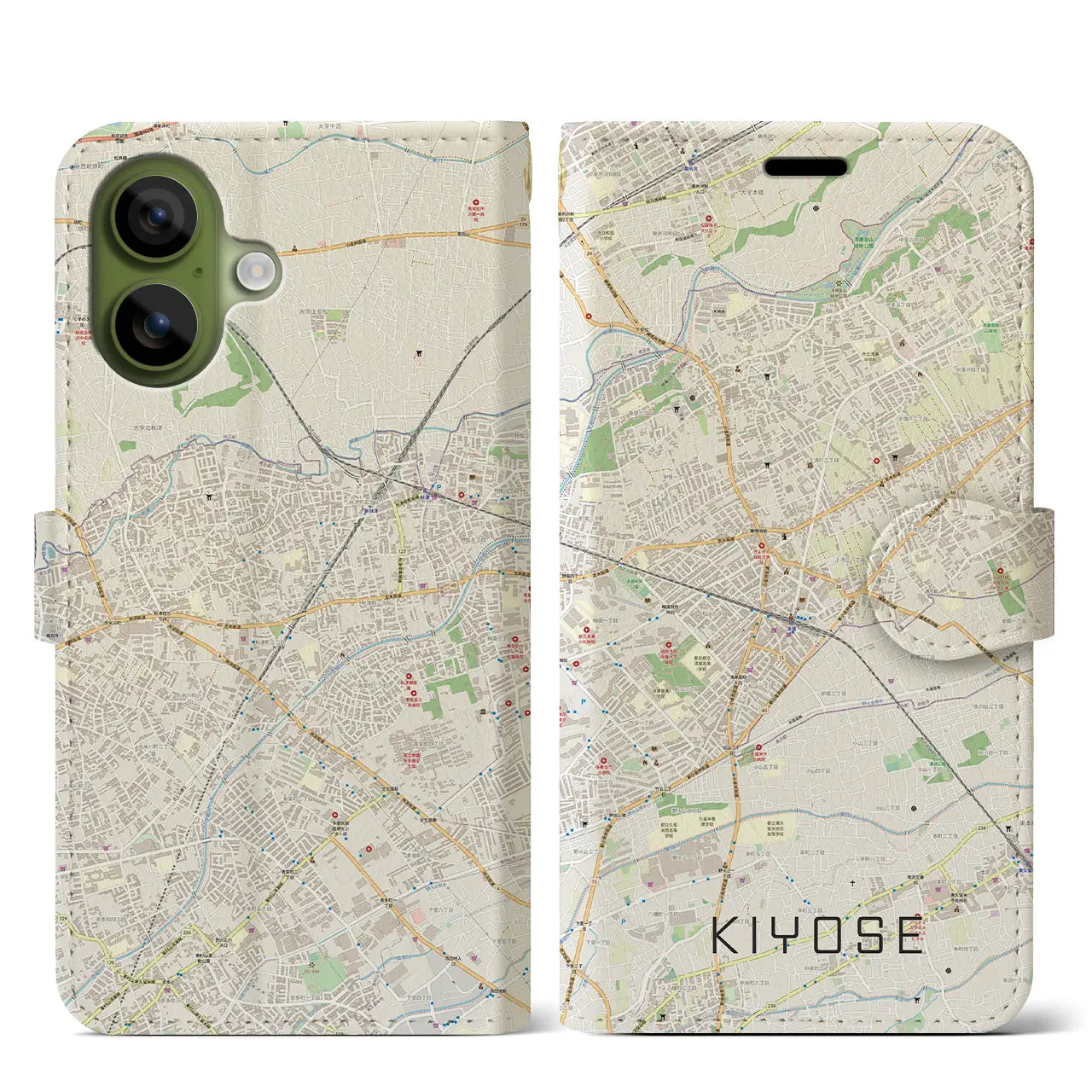 【清瀬（東京都）】地図柄iPhoneケース（手帳タイプ）モノトーン・iPhone 17 Pro Max 用