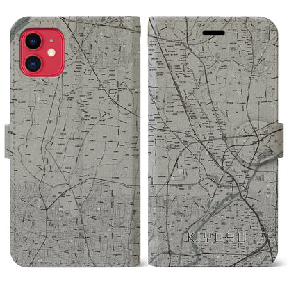 【清須（愛知県）】地図柄iPhoneケース（手帳タイプ）モノトーン・iPhone 11 用