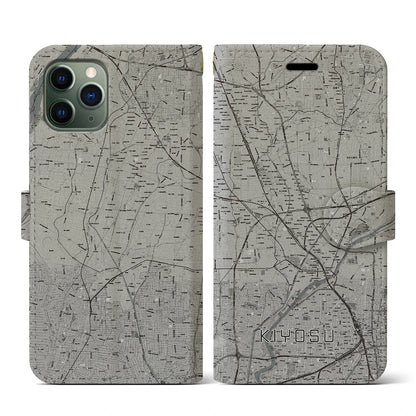 【清須（愛知県）】地図柄iPhoneケース（手帳タイプ）モノトーン・iPhone 11 Pro 用