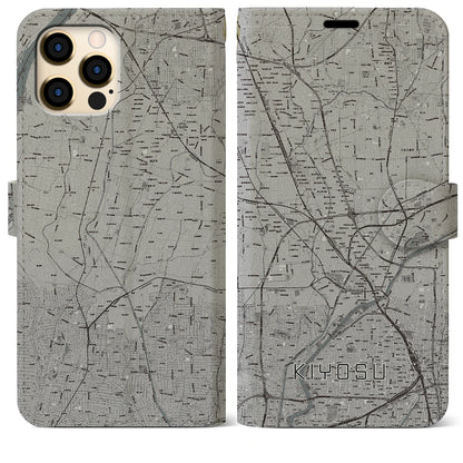 【清須（愛知県）】地図柄iPhoneケース（手帳タイプ）モノトーン・iPhone 12 Pro Max 用